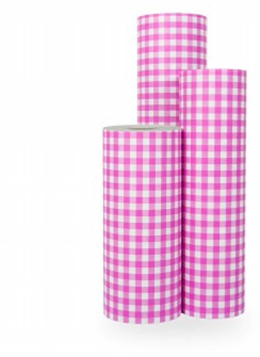 Cadeaupapier Roze Ruit - Rol 50cm - 200m - 70gr | Winkelrol / Apparaatrol / Toonbankrol / Geschenkpapier / Kadopapier / Inpakpapier